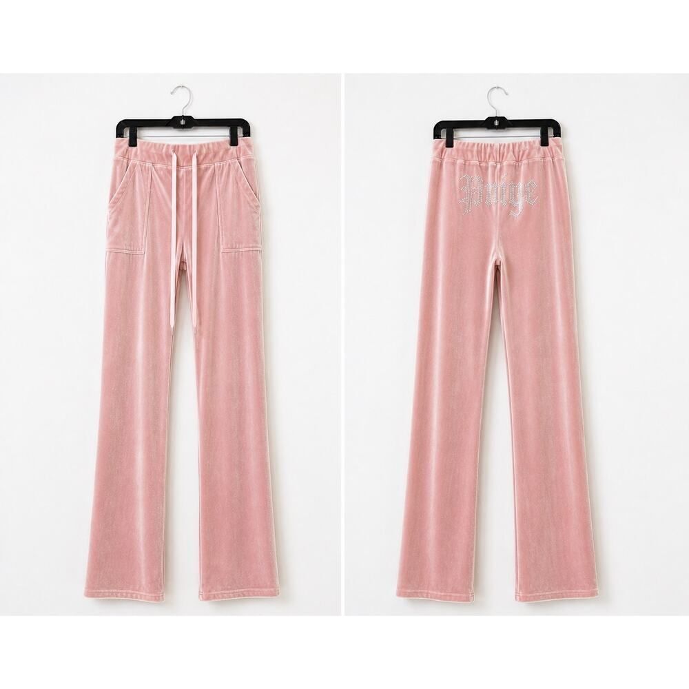 Aniye By Pink Velour Straight Leg Pants Prive  Logo Y2K Lounge Size 42/US6